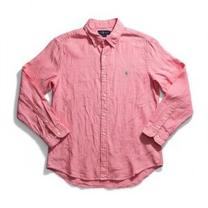 Ralph Lauren Classic Fit Linen Pink Button Down Shirt Untucked Men XL